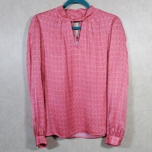 03118 Esqualo melon & tan L/S satin blouse with neck detail 10